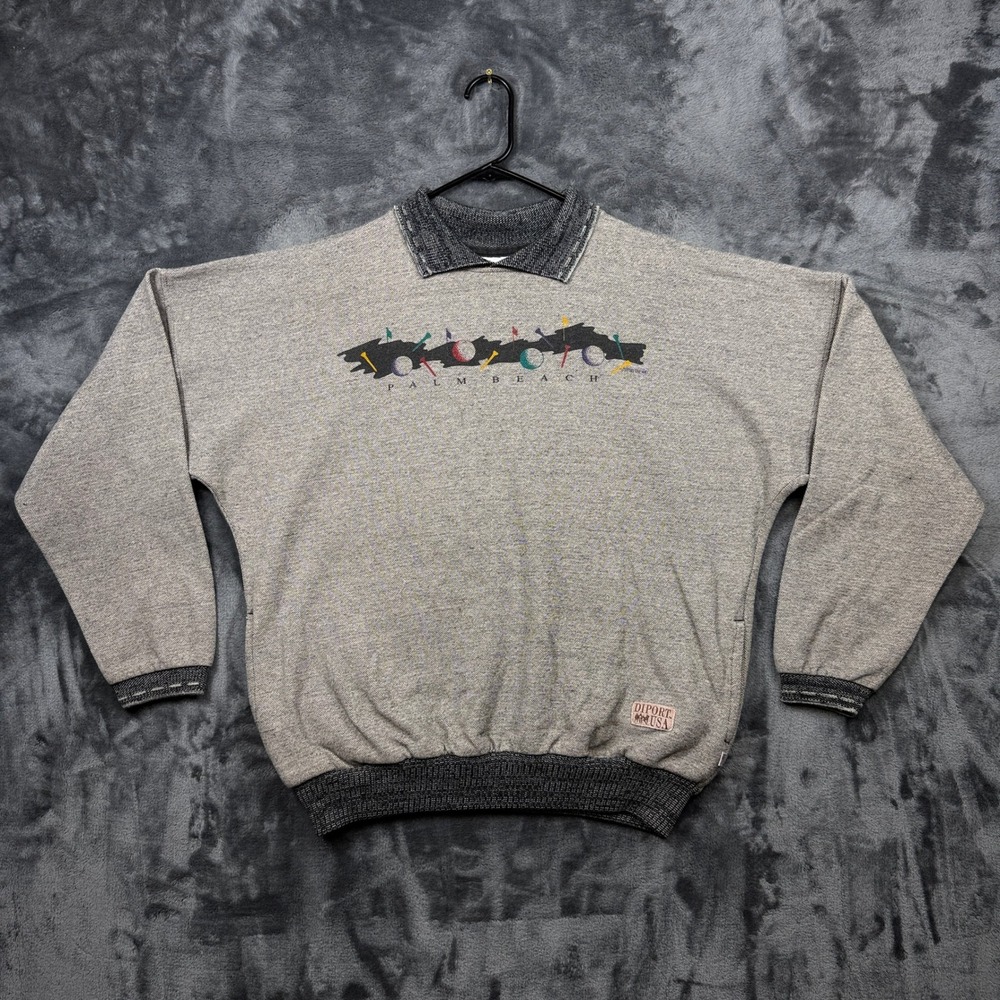 Diport USA Sweatshirt Mens XL Gray Excellent Vintage Palm Beach Golf Graphic 90s